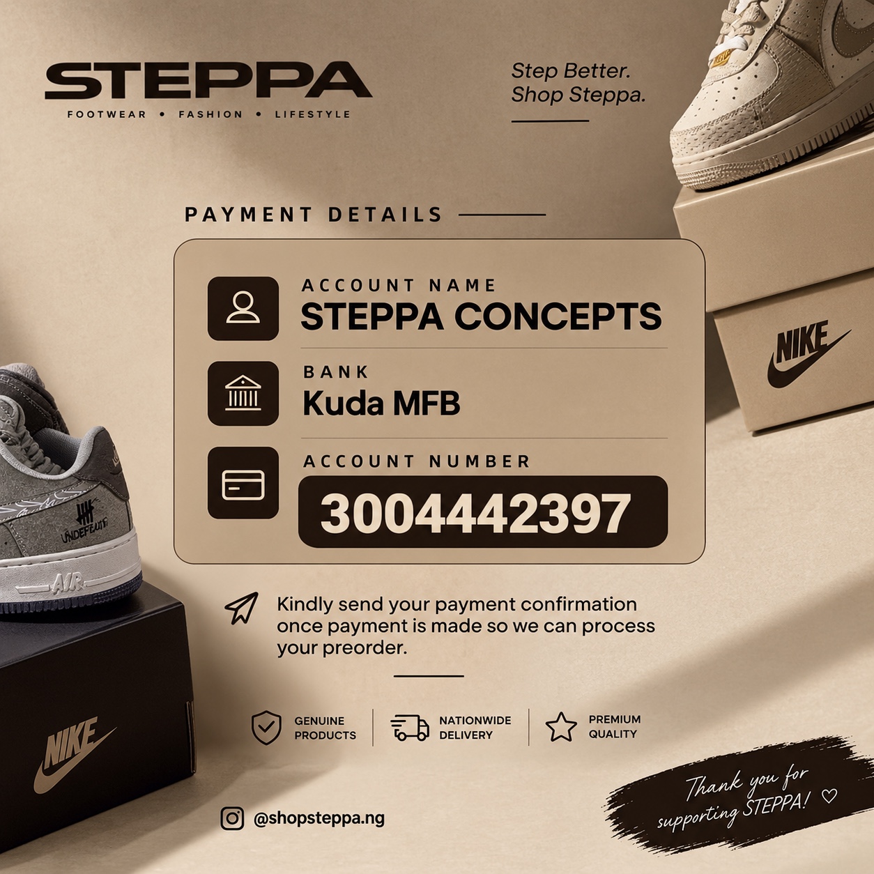 STEPPA payment details card