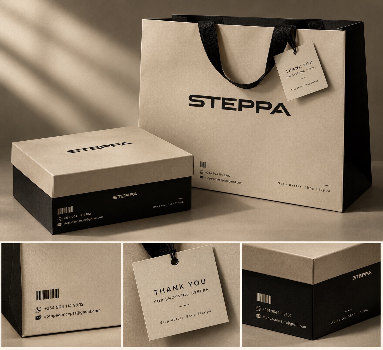 STEPPA branded luxury shopping bag and shoe box